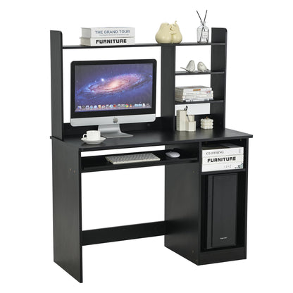 ROCKPOINT Axess Black Computer Desk with Hutch and Keyboard Tray for Home Office and Study - WoodArtSupply