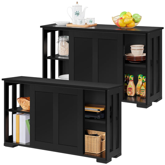 Yaheetech Set of 2 Stackable Kitchen Buffet Cabinet Storage Cabinet with Sliding Doors and Adjustable Shelf, Sideboard Console Table Space Saving Kitchen Living Room Dining Room Hallway, Blac - WoodArtSupply