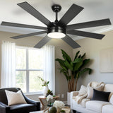 YITAHOME 60 Inch Black Ceiling Fan with Lights and Remote,8 Blades,App Control, Modern Smart Ceiling Fan Compatible with Alexa for Indoor, Reversible Quiet Motor, Memory Function YITAHOME