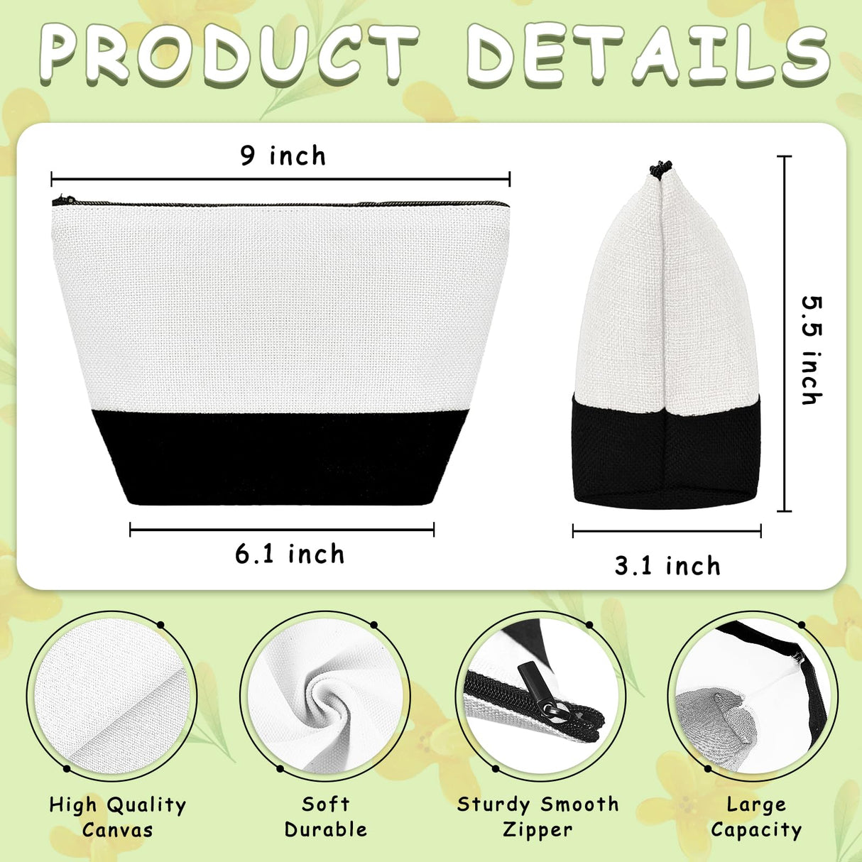 Beclumas 10 Pack 9"x 5.5" Sublimation Blanks Cosmetic Bags,Pencil Bag, Bulk Multi-Purpose DIY Heat Transfer Makeup Bags with Zipper for DIY Crafts Travel and Toiletry Bag(White) Beclumas