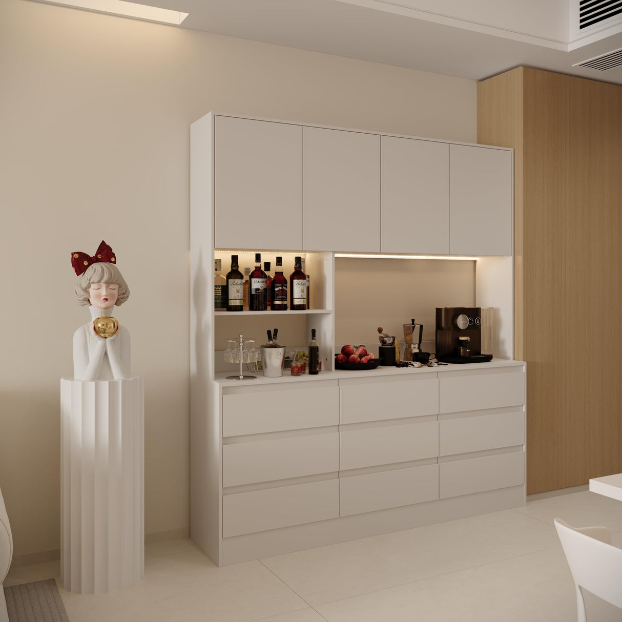 Jiaoun 78x71 LED Kitchen Pantry Cabinets with Microwave Stand,Socket,Large/Tall Kitchen Storage Cabinet with 6 Compartments and 9 Drawers,Duitable for Restaurants,Kitchens Jiaoun