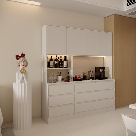 Jiaoun 78x71 LED Kitchen Pantry Cabinets with Microwave Stand,Socket,Large/Tall Kitchen Storage Cabinet with 6 Compartments and 9 Drawers,Duitable for Restaurants,Kitchens Jiaoun