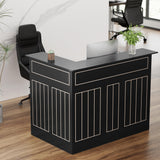 Reception Desk with Storage Shelves and Drawer, L-Shaped Modern Front Desk with Power Outlet, Reception Counter Table for Checkout, Lobby, Beauty Salon GatherHome