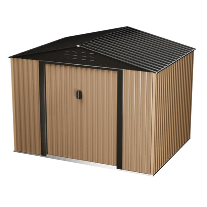 ShiningLove Metal Garden Shed, 8FT x 6FT Outdoor Storage Shed, Outdoor Metal Utility Tool Storage Shed with Door Lock, Waterproof Roofs, for Backyard Garden Patio Lawn, Brown - WoodArtSupply