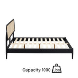 NTC Lupin Wooden Bed Frame with Headboard and Natural Rattan, Solid Oak Foundation with Silent Slats, 1000 Lb Capacity, Effortless Assembly, King - Burnt Black NTC
