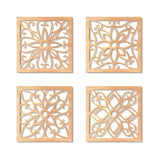 KOYILTD 4 Pieces Thicken Rustic Wall Decor,Flower Carved Wall Art,Wooden Hollow Carved Design (Square, 8.2in) KOYILTD