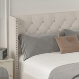 DOGIBIXO King Size Upholstered Bed Frame with LED Lights and Wingback Headboard, No Box Spring Required, Beige DOGIBIXO