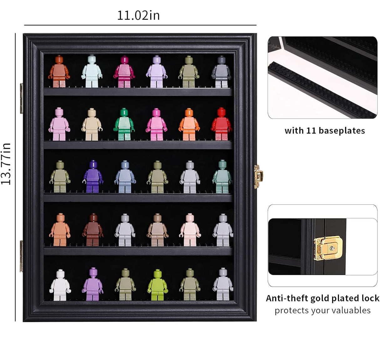 VERANI Minifigures Miniature Display Case Collectibles Display Box Wall Mount Figure Display Curio Cabinet with Lockable Anti Dust Door for Small Objects Lockable Removable Shelves - Small Black VERANI