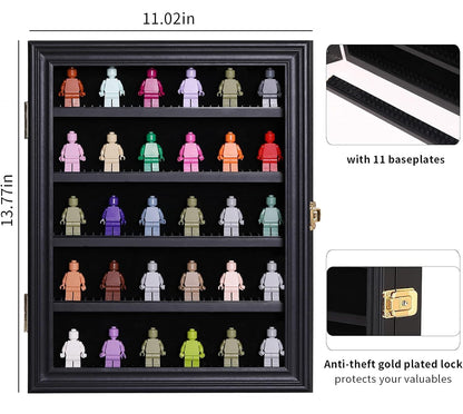 VERANI Minifigures Miniature Display Case Collectibles Display Box Wall Mount Figure Display Curio Cabinet with Lockable Anti Dust Door for Small Objects Lockable Removable Shelves - Small Black