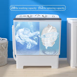 Erivess Compact Mini Twin Tub 32 lbs Washing Machine with Drying Rack& 10 Hangers, 20 lbs Washer Mini Compact Laundry Machine and 12 lbs Spinner, Convenient and Efficient for Dorms, Apartment Erivess