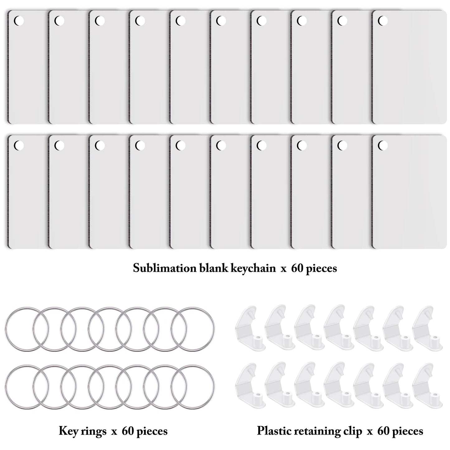 Duufin 180 Pieces Sublimation Keychain Blanks Rectangle Heat Transfer Blanks with Key Rings MDF Blank for Sublimation DIY Keychain and Craft, Double-Side Printed