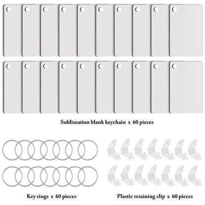Duufin 180 Pieces Sublimation Keychain Blanks Rectangle Heat Transfer Blanks with Key Rings MDF Blank for Sublimation DIY Keychain and Craft, Double-Side Printed