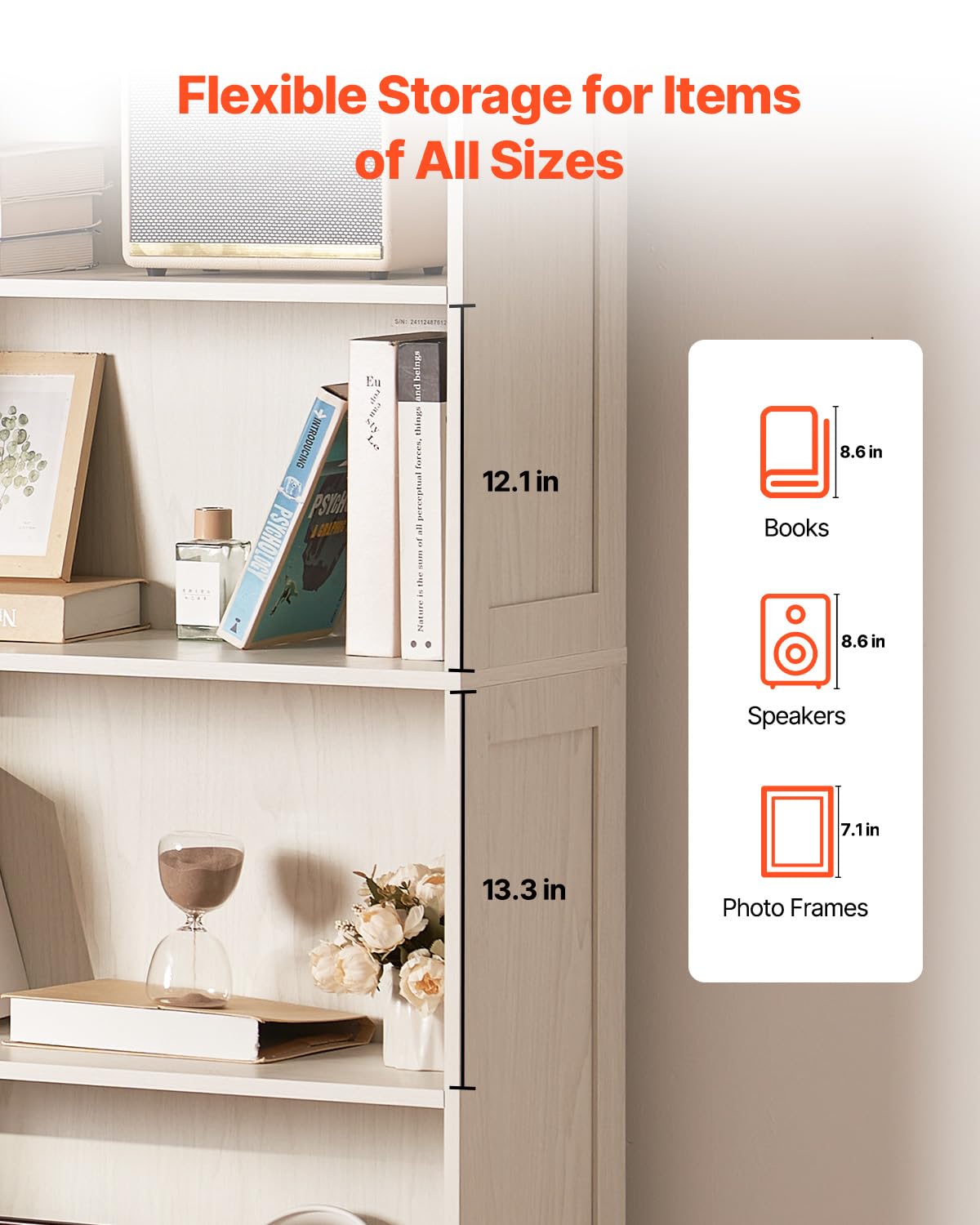 VEVOR 5 Tiers Wide Bookshelf, 68 in Wooden Open Bookcase with Display Storage Organizer Shelf, Freestanding Tall Display Floor Bookcase Bookshelf for Library, Bedroom, Living Room, Office, White VEVOR