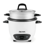 Aroma Housewares 6-Cup (Cooked) (3-Cup Uncooked) Pot Style Rice Cooker and Food Steamer (ARC-743-1NG), White AROMA