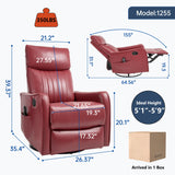 PELUMY Recliner Chair Swivel Rocking with Heat Massage - 360° Manual Recliner, 8-Point Vibrating & Lumbar Heat, Easy Assembly Chair for Living Room (Breathable Leather, Red) PELUMY
