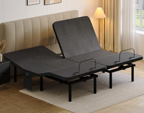 koorlian Adjustable Bed Frame Split King with 5 Height Options, High Thrust Quiet Motors, A&C USB Ports, Independent Head & Foot Incline, 10 Minutes Tool-Free Easy Assembly, Wireless Remote Control koorlian