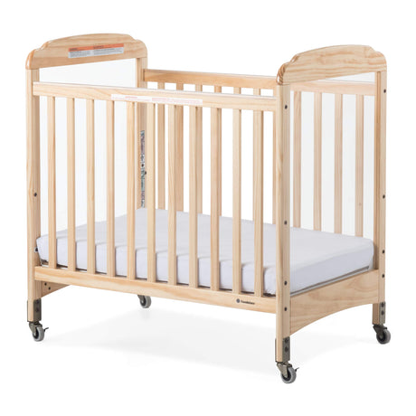 Foundations Serenity Compact Clearview Daycare Crib, Fixed Side, Durable Wood Construction, Adjustable Mattress Board, Clear End Panels. Includes 3” InfaPure Foam Mattress (Natural) Foundations