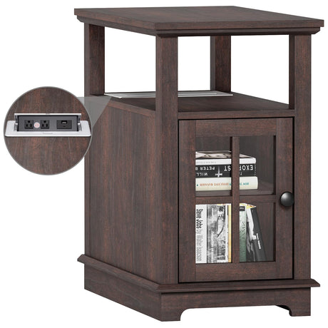 HIFYOBRO End Table with Hidden Charging Station, 14" Side Table with Storage for Living Room and Bedroom, Power outlets & Type-C & USB Port, Adjustable Shelf HIFYOBRO