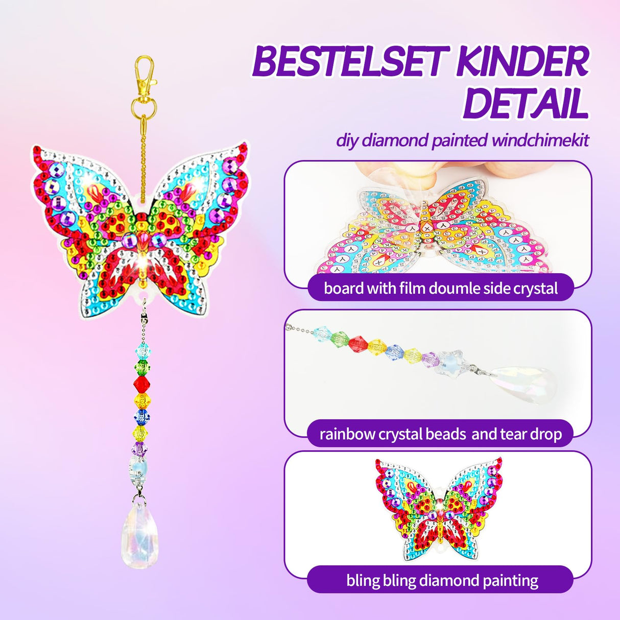 Walact 6 Pcs Diamond Painting Suncatcher Wind Chime, Diamond Art Kits Double Sided DIY Crafts Hanging Ornaments for Adults Kids Home Garden Decorations WALACT