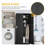 Broom Closet Storage Cabinet Metal Cleaning Tool Cabinet Janitorial Utility Cabinet Cleaning Supplies with Locking Door Broom Rack Shelf for Broom mops Garage Storage 71" Black STANI