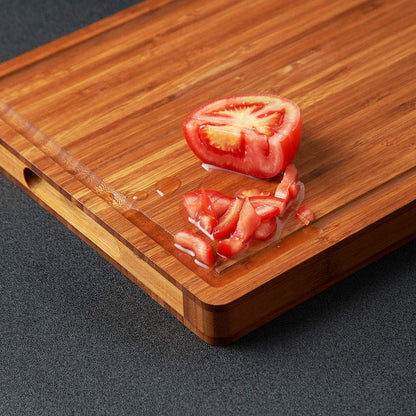 Bamboo Wood Cutting Board for Kitchen, 1" Thick Butcher Block, Cheese Charcuterie Board, with Side Handles and Juice Grooves, 16x11"