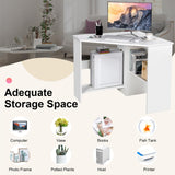 Tangkula White Corner Desk - 90 Degrees Triangle for Computer, Small Space, Bedroom, Makeup Vanity Desk with Storage Shelves & CPU Stand, Space Saving Writing Desk Tangkula