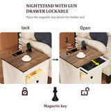 LED Nightstand with Gun Drawer: Bedside Table with Charging Station for Bedroom Furniture – Farmhouse Night Stand with 3 Colors Smart Human Sensor Lights for Living Room End Table, White HWB