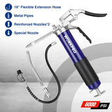 WORKPRO Grease Gun Kit, 6000PSI Heavy Duty Grease Gun with 18inch Flexible Hose, 2 Fixed Tubes and 3 Nozzles, 14oz Load WORKPRO