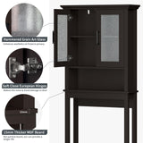 Baztin Over The Toilet Storage Cabinet, Over Toilet Bathroom Organizer with Glass Doors and Adjustable Shelf, Thicken Frame Above Toilet Storage Cabinet Behind Toilet Bathroom Organizer, Espresso Baztin