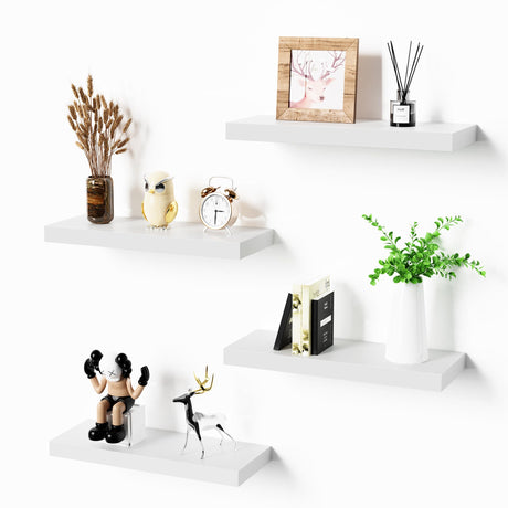 Bellsal Floating Shelves for Wall, White Engineered Wood Wall Shelf Set of 4, 16" Wall Mounted Floating Shelf for Kitchen, Living Room, Bedroom, Bathroom Storage, Book Shelf for Walls Home Decor Bellsal