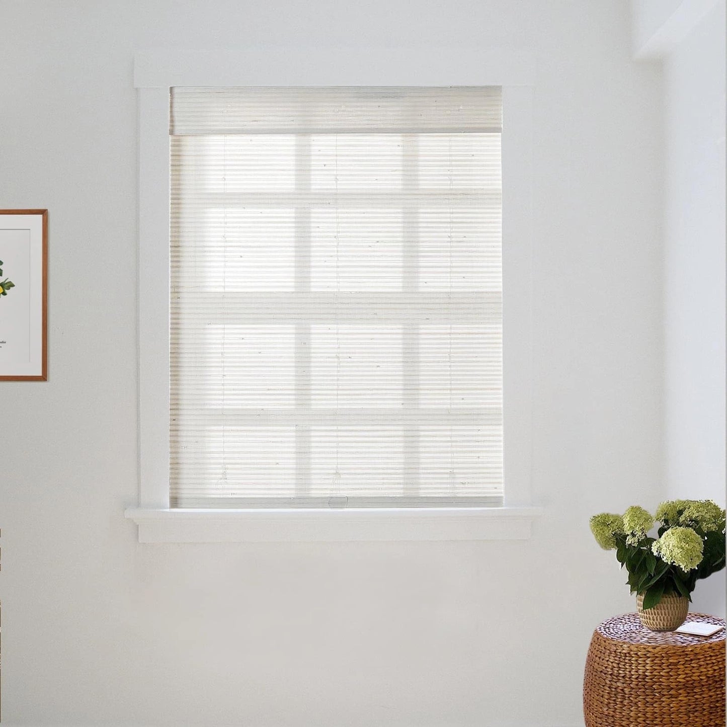 Elegant Marble White Cordless Roman Shade - Custom Light Filtering Bamboo Blinds by TWOPAGES