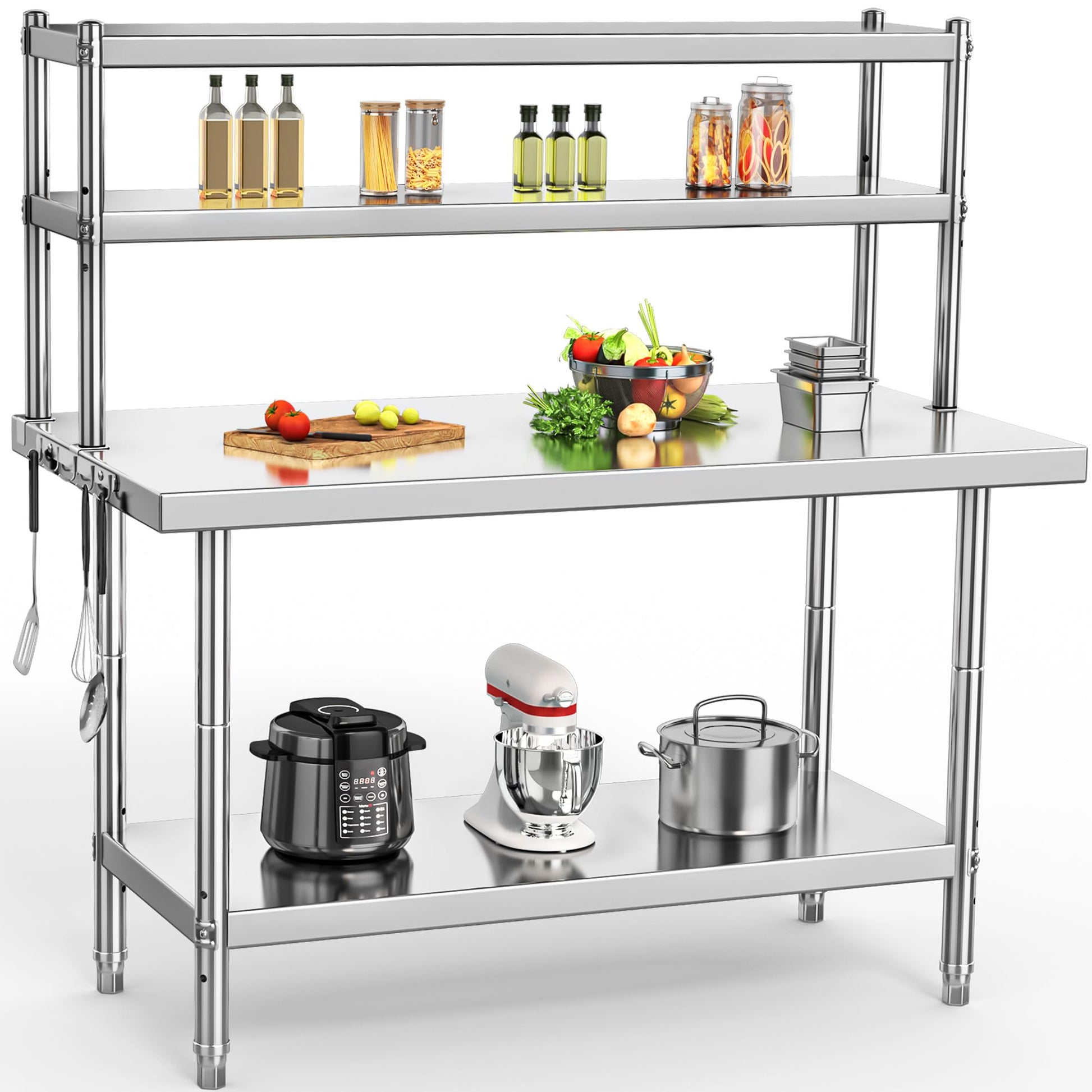 YITAHOME NSF Stainless Steel Table with Overshelves, 48" X 24" Work Table with 48" X 12" Shelf, Metal Table Prep Table for Home Kitchen Restaurant Garage Warehouse - WoodArtSupply