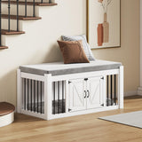 Faceket Indoor Dog Crate Furniture with Padded Seat, Wooden Dog Kennel, End of Bed Bench Ottoman with Removable Cushion, 47.2" L x 23.6" W x 22.4" H，White Faceket