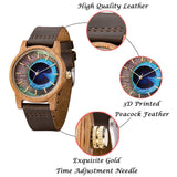 MUJUZE Wooden Watch for Men, Leather Wooden Watch Natural Handmade 40mm Unisex Design Wood Grain Wrist Watches(UW1008Mango) MUJUZE