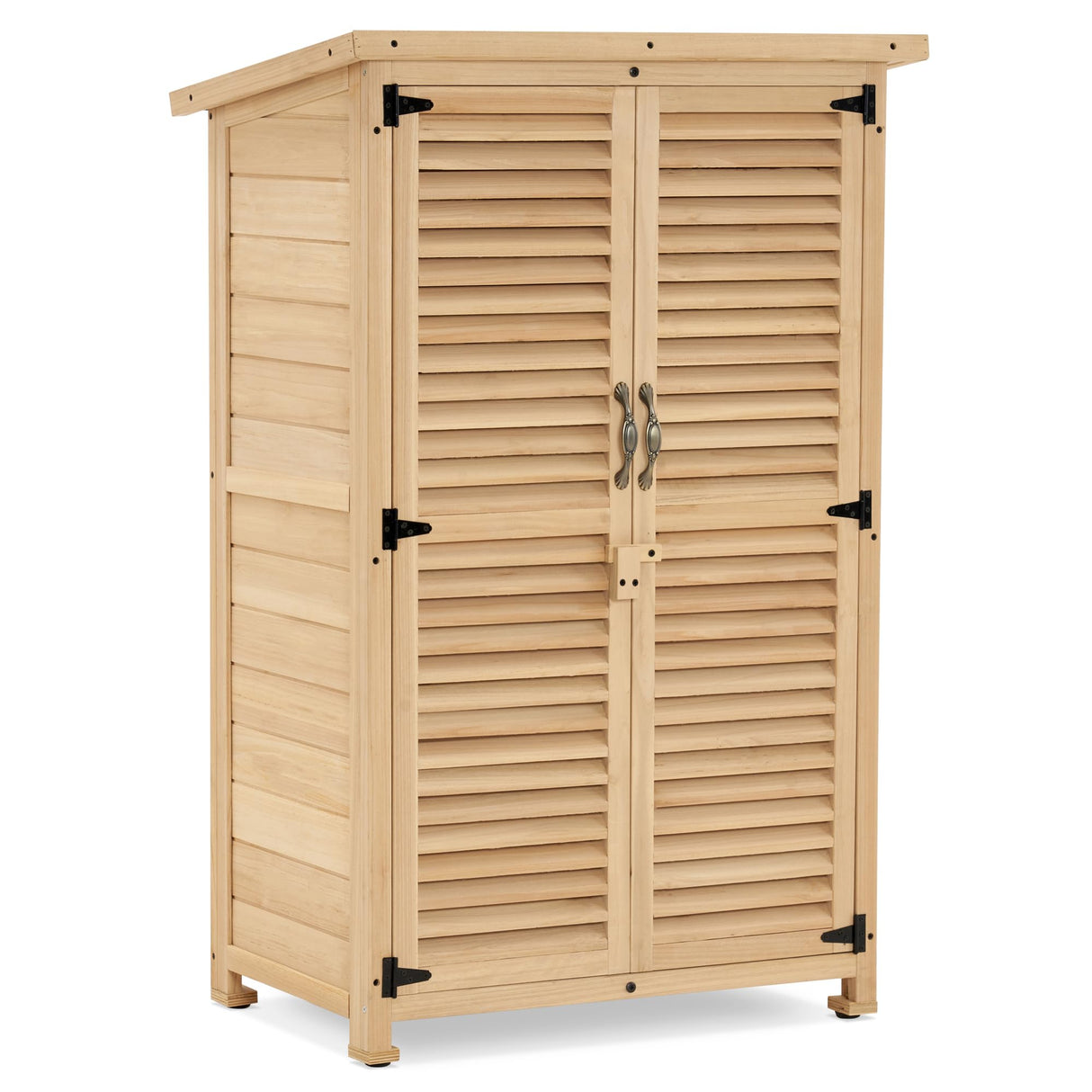 MCombo Outdoor Wooden Storage Cabinet, Garden Tool Shed with Latch, Outside Tools Wood Cabinet with Double Doors for Patio 0709 (Natural, Small) MCombo