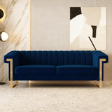 yunqishi Mid-Century Modern Blue Velvet Sofa with Gold Metal Legs, 83.86" Luxury Chesterfield Comfy Couches for Living Room (Velvet, Blue) yunqishi