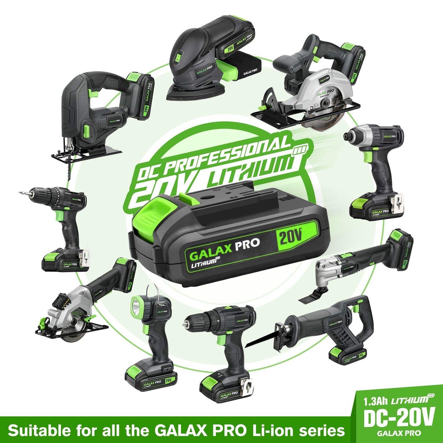 GALAX PRO 20 V Max Cordless Combo Kit, 20 N.m Impact Drill Driver, Reciprocating Saw 0-3000 SPM, 1.3 Ah Li-ion Battery Pack with Charger and 7 Pieces blades - WoodArtSupply