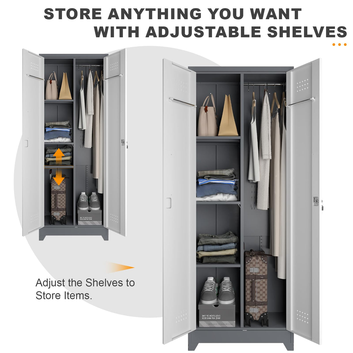 STEELIST Broom Closet, Metal Storage Cabinet with Hanging Rod, 65" Broom Tool Organizer, Metal Cabinet with Doors and Shelves, Tall Cleaning Storage for Home, Office, Garage, Balcony STEELIST