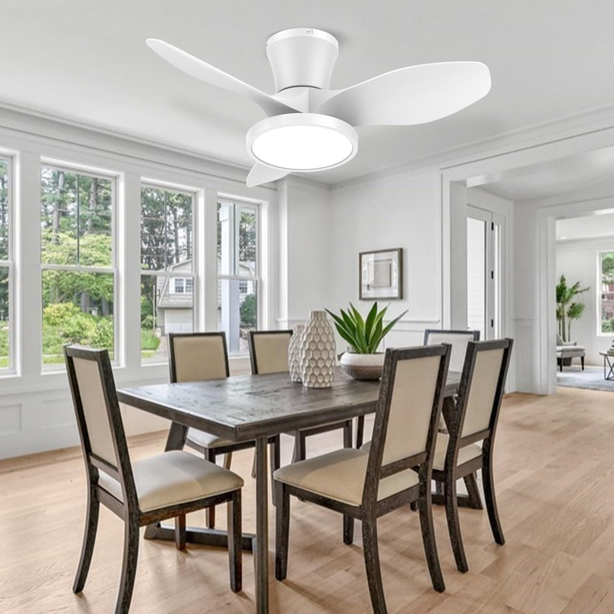 ocioc Quiet Ceiling Fan with LED Light DC motor 32 inch Large Air Volume Remote Control White for Kitchen Bedroom Dining room Patio ocioc