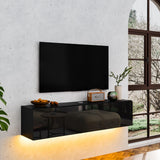 HOMMPA Floating TV Stand with Led Light for 63 Inch TVs Wall Mounted Led Entertainment Center Black with High Gloss Storage Modern Floor Mounted Media Console with Led Light for Living Room HOMMPA