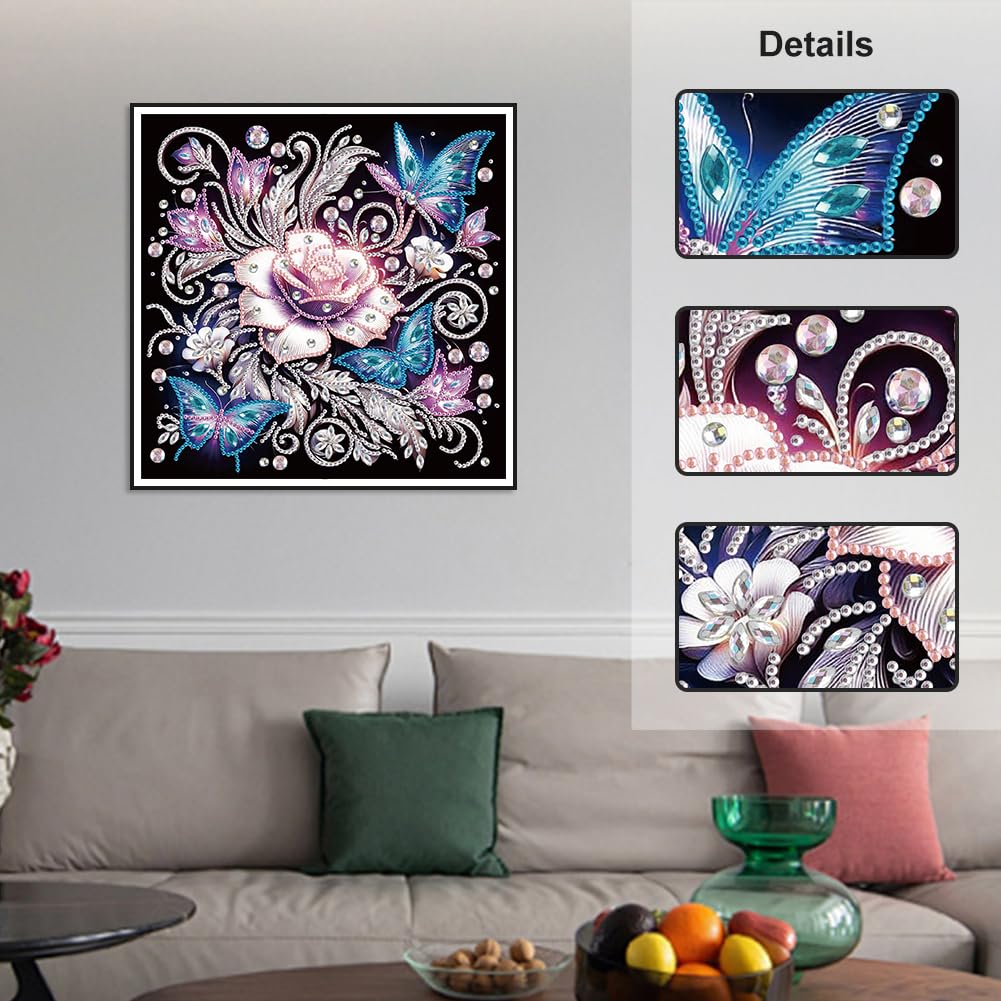 Stalente Diamond Painting Kits for Adults Flower, 5D Special Shape Diamond Art Kits for Beginners, Crystal Rhinestones Diamond Painting for Home Wall Decoration Gift 12×12inch, Butterfly Stalente