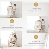 BULEXYARD Hanging Egg Swing Chair with Stand Indoor Outdoor 350lbs Capacity, Brown Wicker Hammock Egg Basket Chair with Beige Thickened Cushion for Bedroom Balcony Garden Porch Patio BULEXYARD