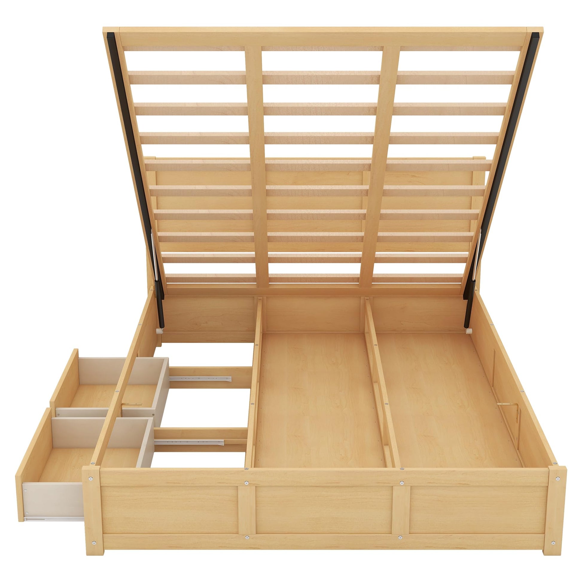 Harper & Bright Designs Natural Queen Lift Up Storage Bed with 2 Drawers - WoodArtSupply