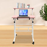 Kreiaoer Height Adjustable Table, Small Adjustable Standing Desk with Wheels Home Office Workstation, Portable Rolling Desk Laptop Cart for Standing or Sitting (Pink) Kreiaoer