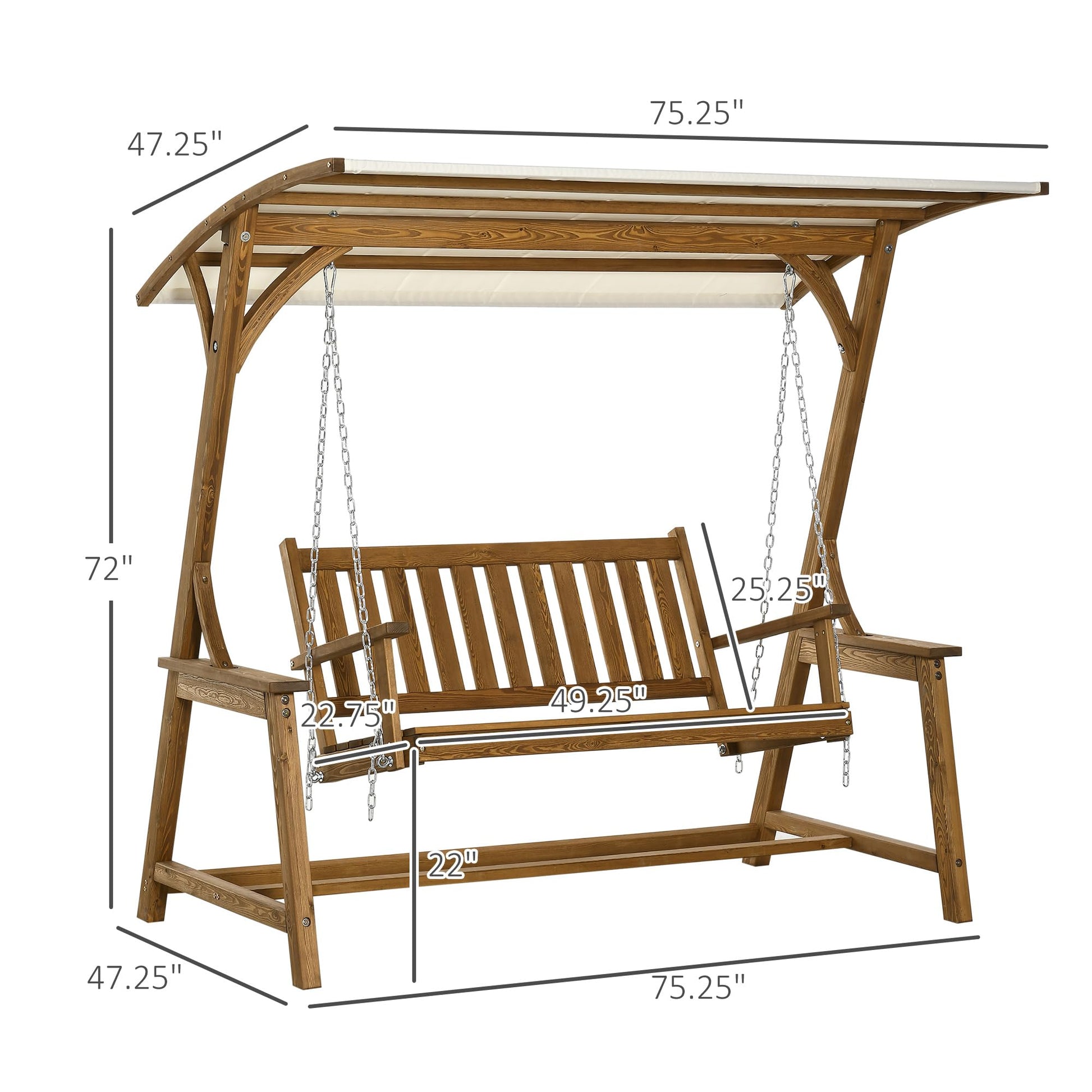 Outsunny 2 Seater Outdoor Swing Loveseat with Canopy and Hanging Chains, Patio Swing Chair, Wooden Porch Swing Glider, for Garden, Poolside, Backyard - WoodArtSupply