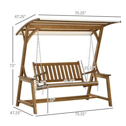 Outsunny 2 Seater Outdoor Swing Loveseat with Canopy and Hanging Chains, Patio Swing Chair, Wooden Porch Swing Glider, for Garden, Poolside, Backyard - WoodArtSupply