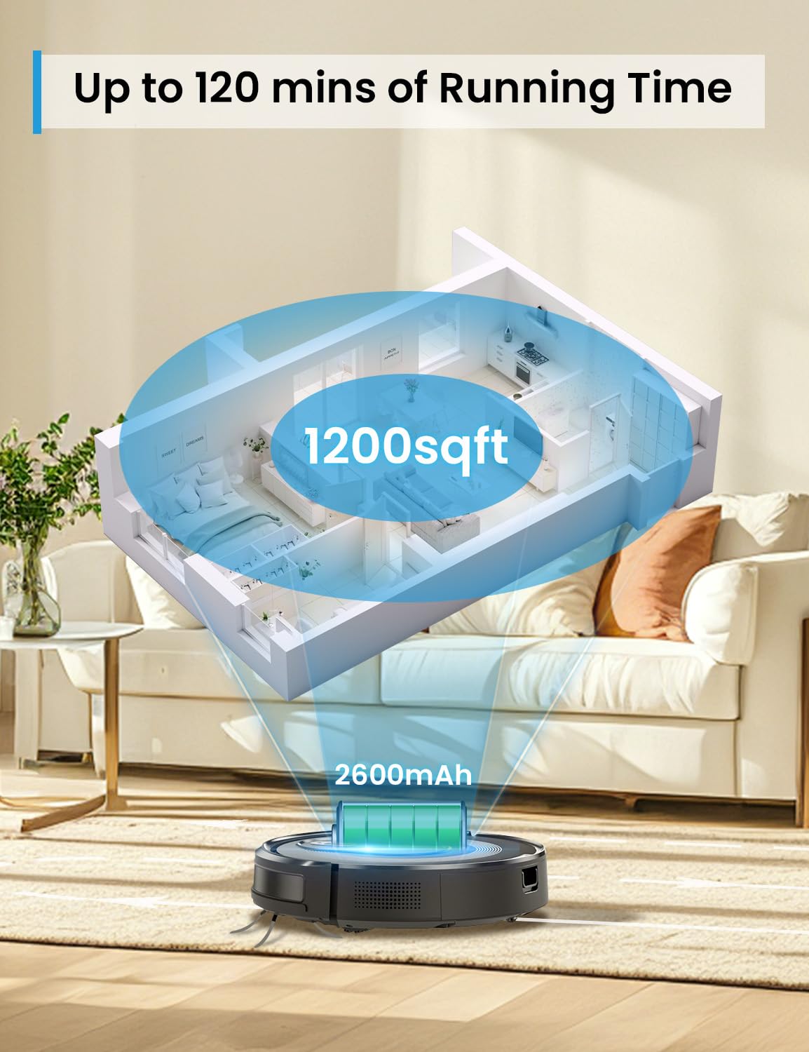 PSUK W7 Robot Vacuum and Mop Combo, Suction Port for Pet Hair, 2 in 1 Mopping Robotic Vacuum Cleaner with Watertank and Dustbin, Self-Charging, Slim, Max 120mins Runtime for Hard Floor (Black) PSUK