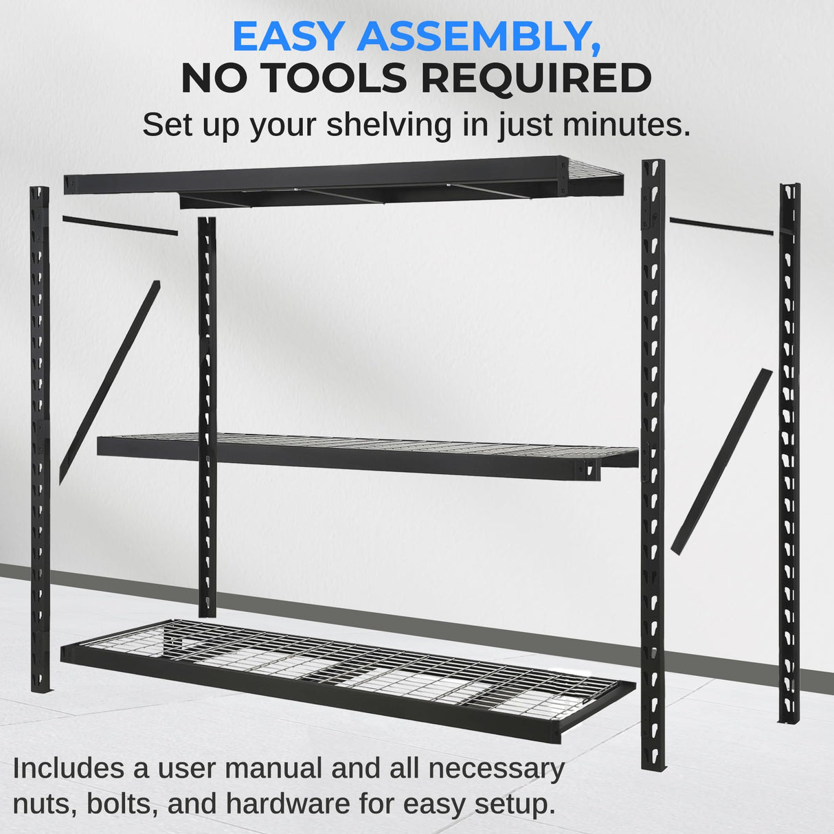 SereneLife Heavy Duty 3-Tier Metal Garage Shelving | 24" x 77" x 72" Extra Wide Adjustable Storage Utility | Freestanding Bulk Storage Rack | Open Wire Mesh Design | 2000 lbs. Capacity SereneLife
