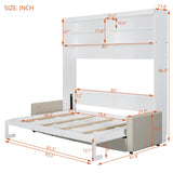LZ LEISURE ZONE Queen Size Murphy Bed, Wooden Queen Murphy Bed with Sofa, Cushionand Shelves, White LZ LEISURE ZONE
