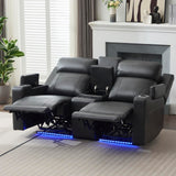 P.H.Furn Power Reclining Loveseat Sofa, Adjustable Headrest, Blue LED Lighting, Home Theater Seating with Storage, Cup Holders, USB, Wireless Charging, Living Room RV P.H.Furn